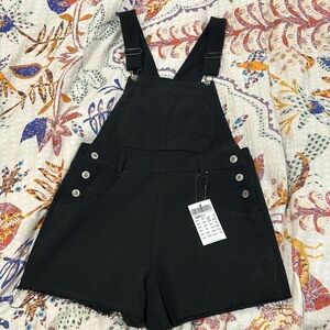 Black Denim Overall Shorts